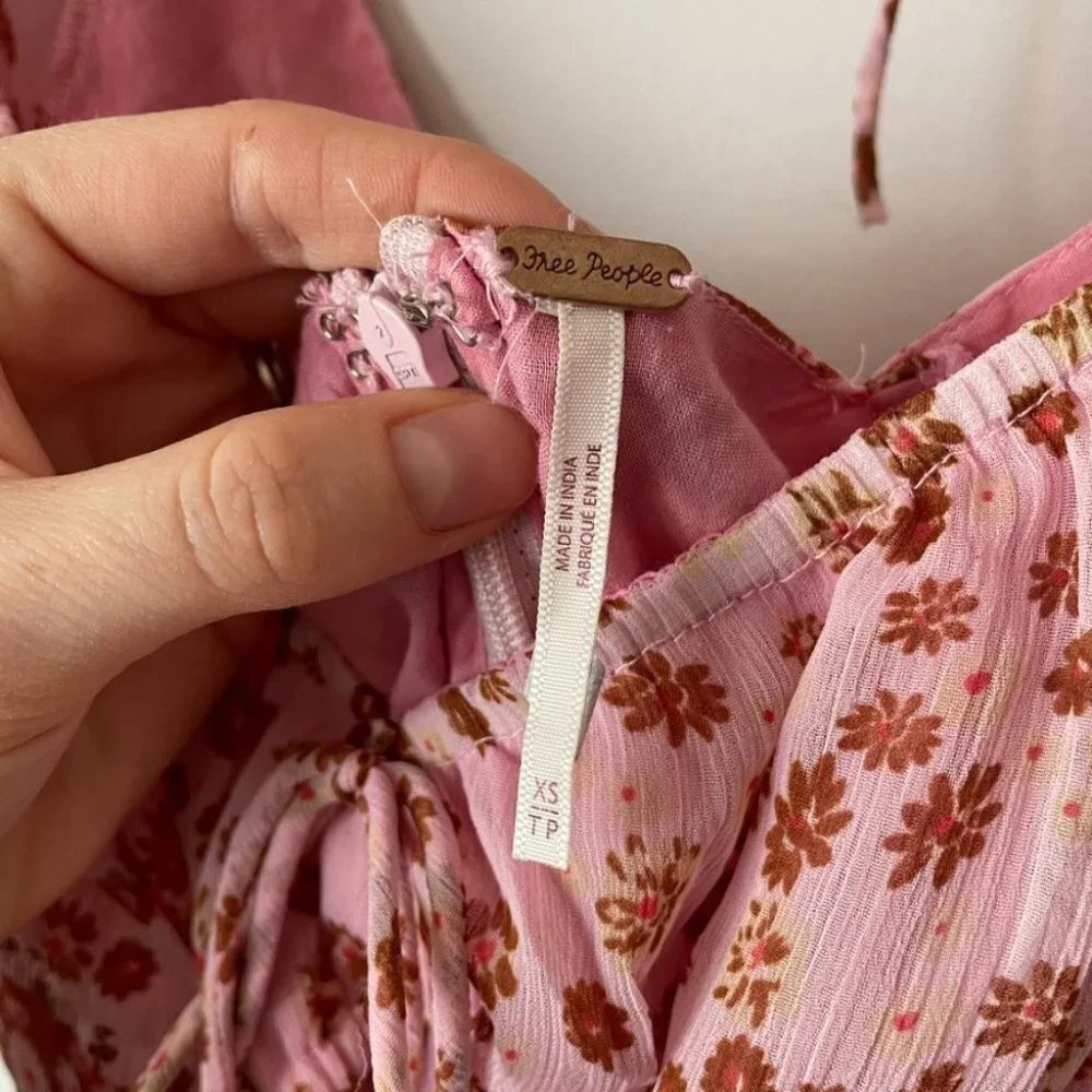 Free People Tessa Ruched Mini Dress in Primrose Combo Pink Floral Size XS - Picture 8 of 9